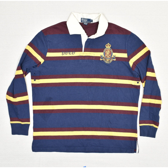VTG Rare Polo Ralph Lauren Rugby #8 Cotton Blend Blue Striped Size M Hole